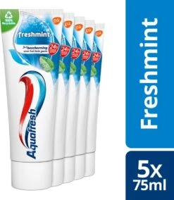 Aquafresh Freshmint - Tandpasta - Voor Een Frisse Adem - Voordeelverpakking - Recyclebare Plastic Tube En Dop -5 X 75ml