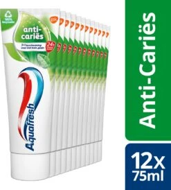 Aquafresh Anti Cariës Tandpasta Voor Gezonde Tanden, Voordeelverpakking 12- Pack, Recyclebare Plastic Tube En Dop