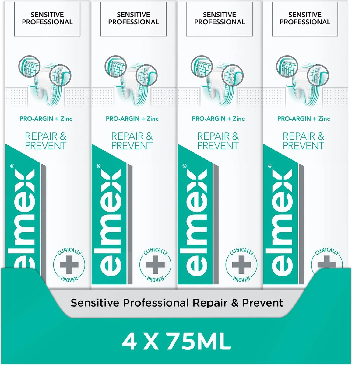 Elmex Sensitive Professional Tandpasta Repair & Prevent 4 X 75 Ml - Voor Gevoelige Tanden - Voordeelverpakking 3 Elmex Sensitive Professional Tandpasta Repair & Prevent 4 X 75 Ml - Voor Gevoelige Tanden - Voordeelverpakking