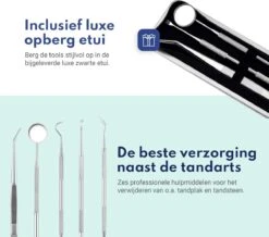 Tandarts Setje - Professioneel - Tandsteen Verwijderaar – Mondspiegel – Tandartshaakje – Tandsteenhaakje - Gebitsverzorging – Inclusief Luxe Etui - 6-delig - RVS -Mondverzorgings Winkel 1200x1057