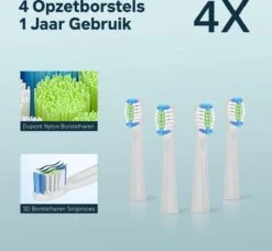 Bintoi® ISonic Pro Series D700 - Elektrische Tandenborstel - Ultra Whitening - 1 Handvat En 4 Opzetborstels - Oplaadbaar - Veilig Voor Douche - Gratis Reisetui - Wit -Mondverzorgings Winkel 1200x1108