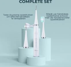 Merkloos Tandsteen Verwijderaar Elektrisch – Tandenborstel Opzetstukken - Tandarts Spiegel - 5 Standen -Wit -Mondverzorgings Winkel 1200x1139