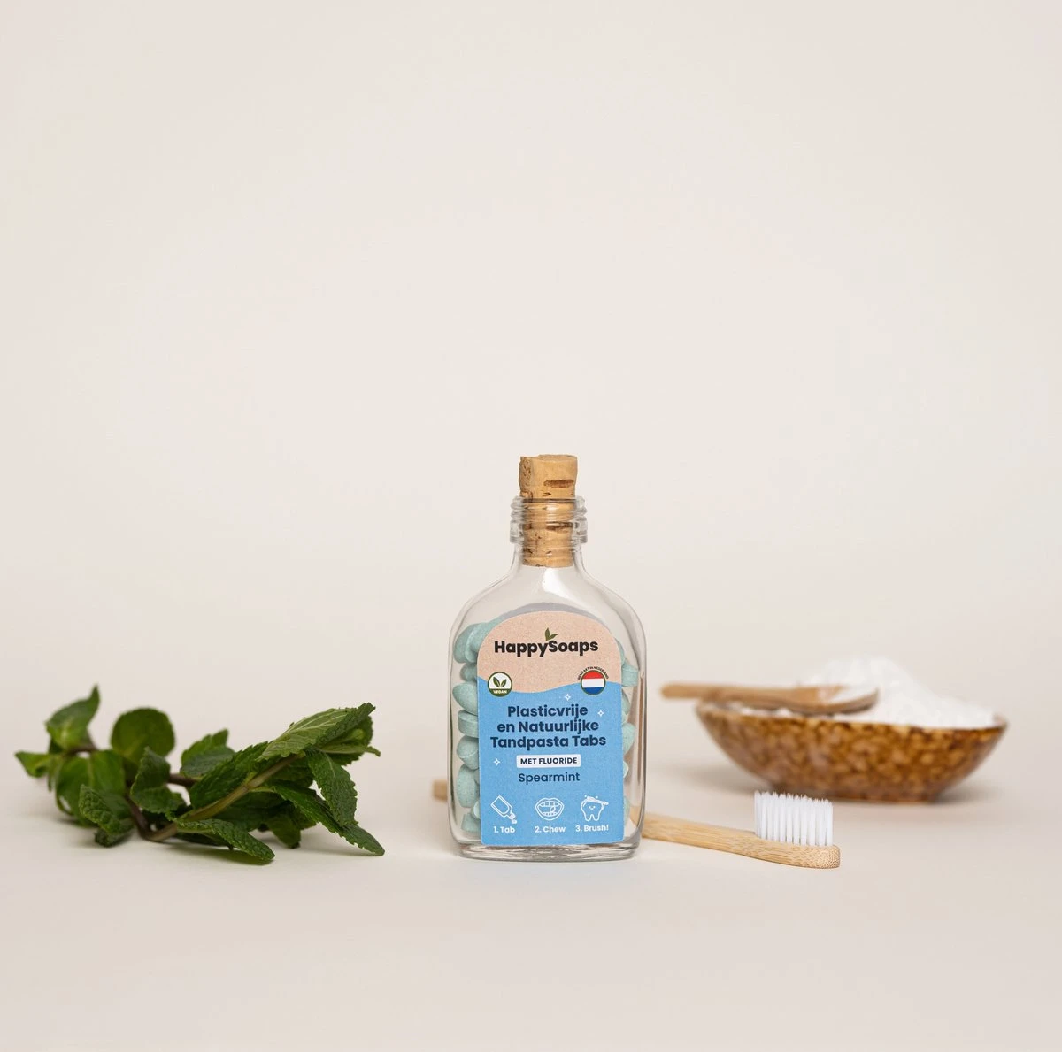 HappySoaps - Tandpasta Tabs Met Fluoride Spearmint 4 HappySoaps - Tandpasta Tabs Met Fluoride Spearmint - Afbeelding 2