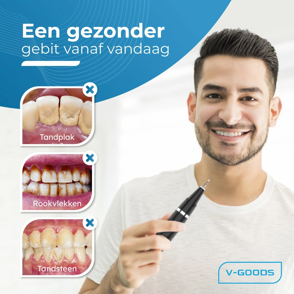 V-Goods Premium Sonische Tandsteen Verwijderaar - 5 Standen - Inclusief Tandarts Set - 3 Opzetstukken - Tandplak 4 V-Goods Premium Sonische Tandsteen Verwijderaar - 5 Standen - Inclusief Tandarts Set - 3 Opzetstukken - Tandplak - Afbeelding 2