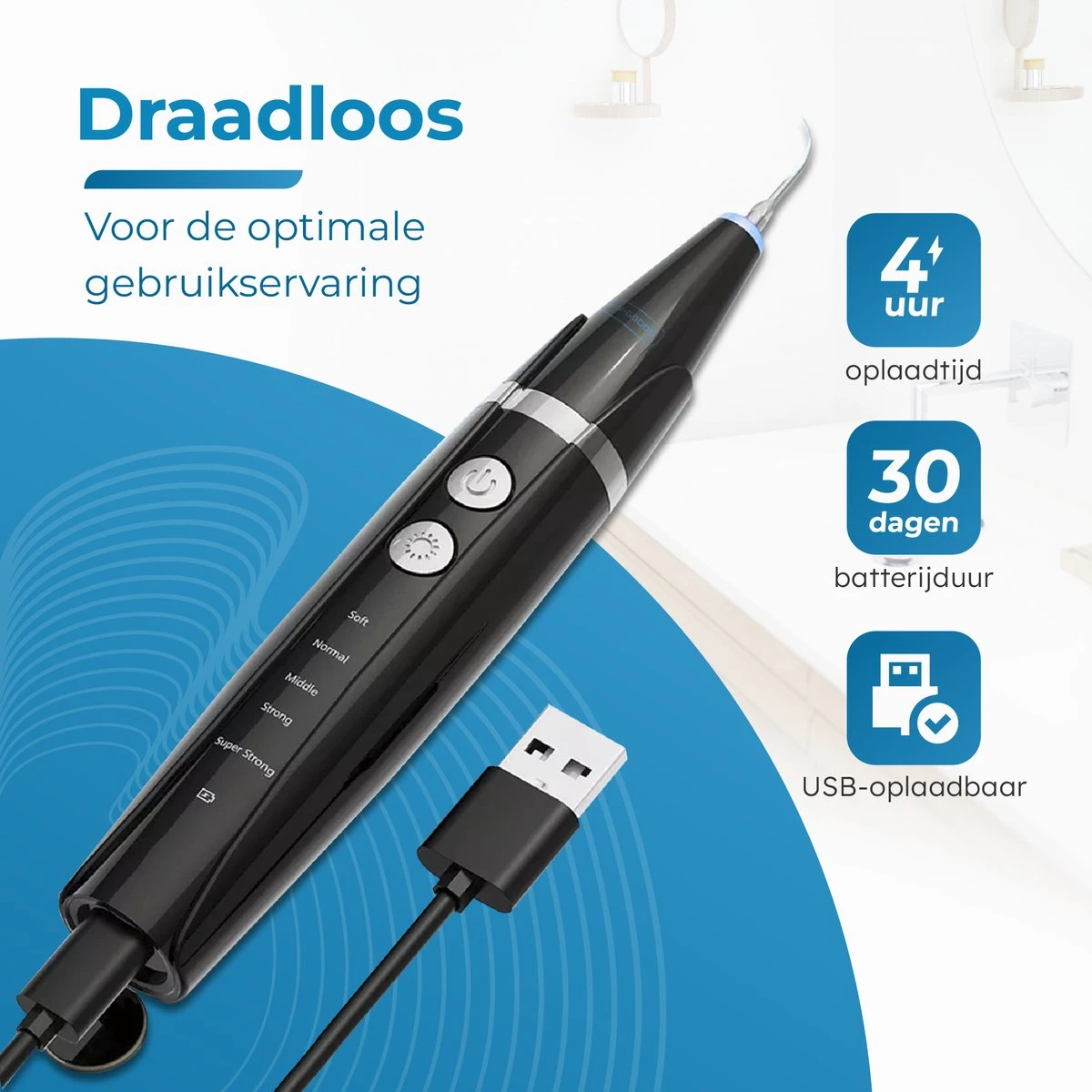 V-Goods Premium Sonische Tandsteen Verwijderaar - 5 Standen - Inclusief Tandarts Set - 3 Opzetstukken - Tandplak 10 V-Goods Premium Sonische Tandsteen Verwijderaar - 5 Standen - Inclusief Tandarts Set - 3 Opzetstukken - Tandplak - Afbeelding 8