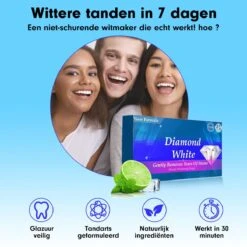 Diamond White - Teeth Whitening Strips - 28x Strips - Zonder Peroxide (0%) - Tandenbleekset - Tandenbleek Strips – Mint -Mondverzorgings Winkel 1200x1200 1120