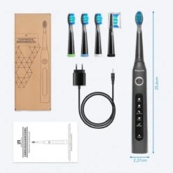 LifeGoods Elektrische Tandenborstel - Oplaadbaar - Veilig Voor Douche - 4 Opzetborstels - Zwart -Mondverzorgings Winkel 1200x1200 291