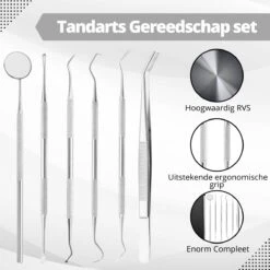AdroitGoods 7 Delige RVS Tandarts Setje - Incl Haakje En Spiegel - Tandenstokers - Tandplak - Gebit Verzorging Setje -Mondverzorgings Winkel 1200x1200 977
