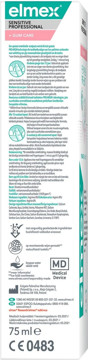 Elmex Sensitive Professional Tandpasta Repair & Prevent 4 X 75 Ml - Voor Gevoelige Tanden - Voordeelverpakking 4 Elmex Sensitive Professional Tandpasta Repair & Prevent 4 X 75 Ml - Voor Gevoelige Tanden - Voordeelverpakking - Afbeelding 2