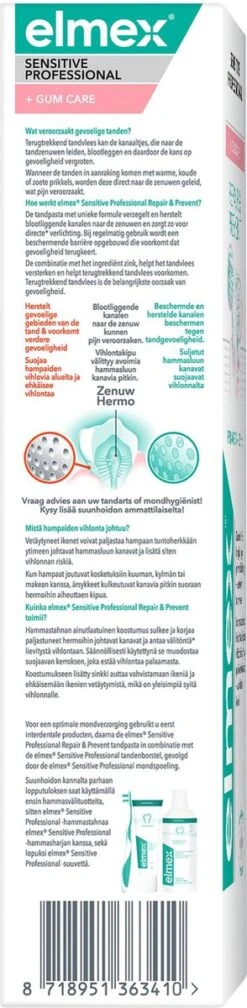 Elmex Sensitive Professional Tandpasta Repair & Prevent 4 X 75 Ml - Voor Gevoelige Tanden - Voordeelverpakking 23 Elmex Sensitive Professional Tandpasta Repair & Prevent 4 X 75 Ml - Voor Gevoelige Tanden - Voordeelverpakking -Mondverzorgings Winkel 294x1200 5