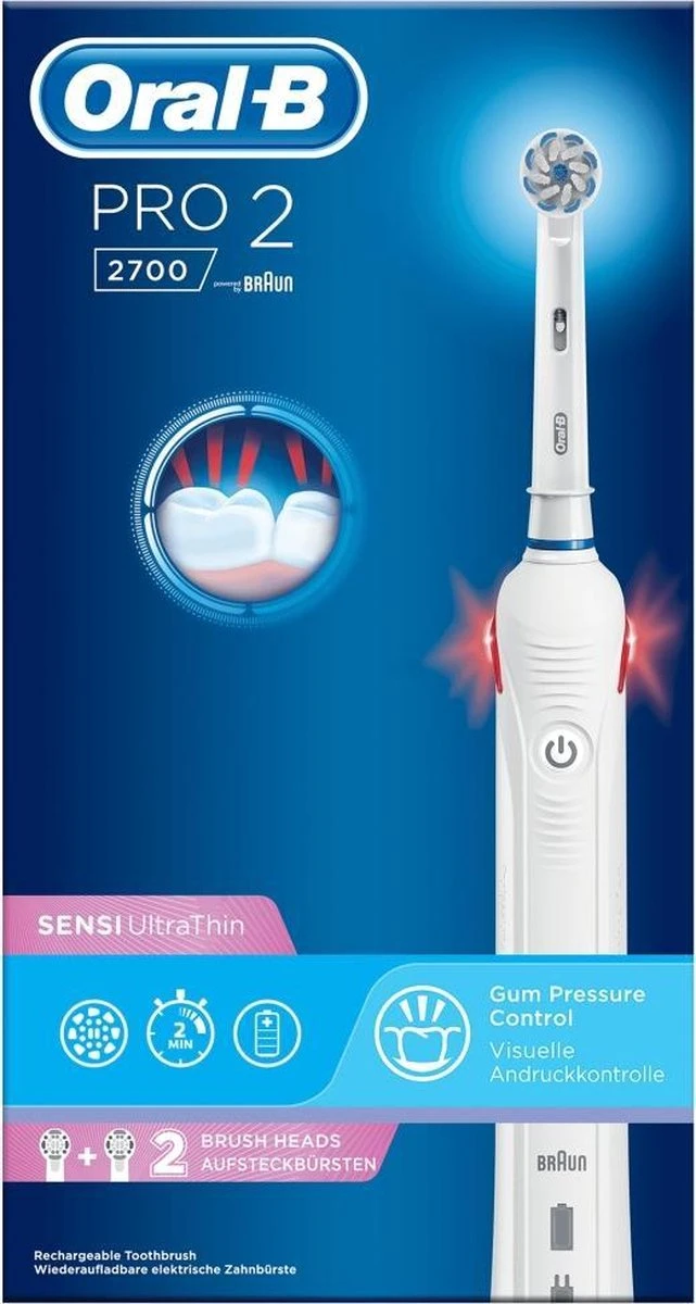 Oral B Oral-B Pro 2 2700 - Sensi Ultra Thin - Elektrische Tandenborstel - Wit 5 Oral B Oral-B Pro 2 2700 - Sensi Ultra Thin - Elektrische Tandenborstel - Wit - Afbeelding 3