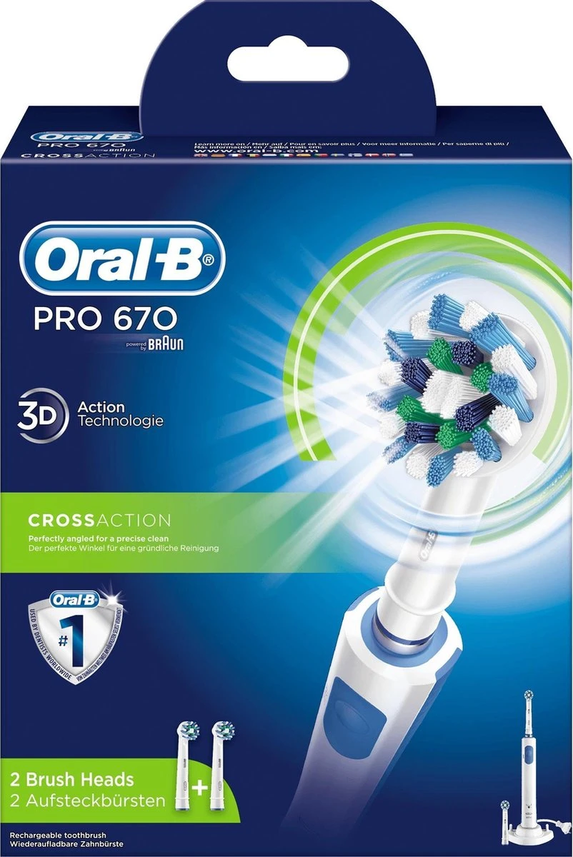 Oral B Oral-B PRO 670 CrossAction - Elektrische Tandenborstel - Met 2 Opzetborstels 4 Oral B Oral-B PRO 670 CrossAction - Elektrische Tandenborstel - Met 2 Opzetborstels - Afbeelding 2