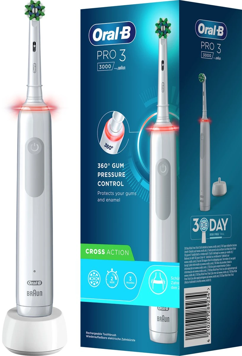 Oral B Oral-B Pro 3 3000 - Wit - Elektrische Tandenborstel - Ontworpen Door Braun - 1 Handvat En 1 Opzetborstel 3 Oral B Oral-B Pro 3 3000 - Wit - Elektrische Tandenborstel - Ontworpen Door Braun - 1 Handvat En 1 Opzetborstel