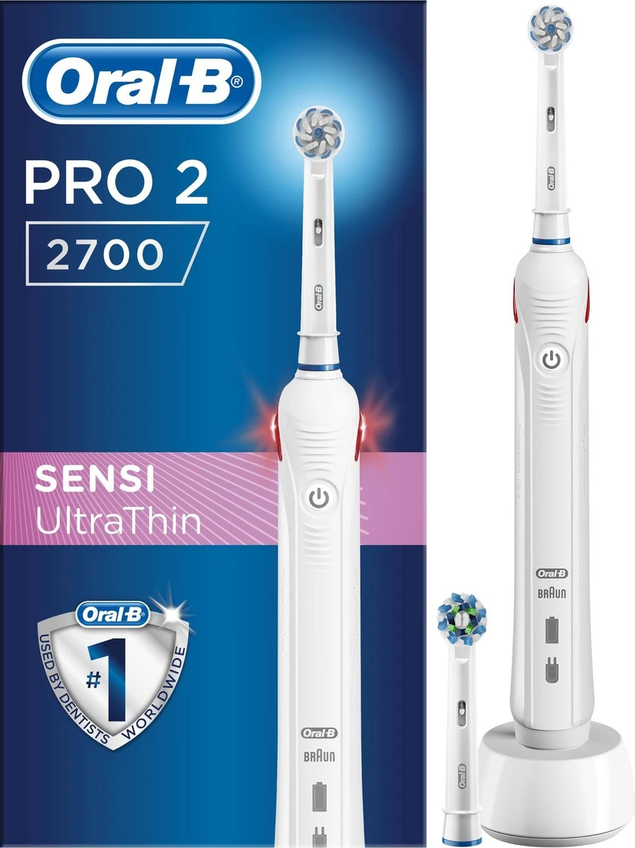 Oral B Oral-B Pro 2 2700 - Sensi Ultra Thin - Elektrische Tandenborstel - Wit 4 Oral B Oral-B Pro 2 2700 - Sensi Ultra Thin - Elektrische Tandenborstel - Wit - Afbeelding 2