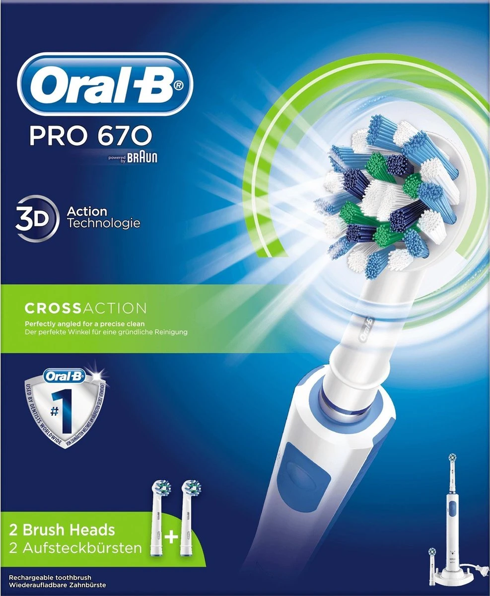 Oral B Oral-B PRO 670 CrossAction - Elektrische Tandenborstel - Met 2 Opzetborstels 3 Oral B Oral-B PRO 670 CrossAction - Elektrische Tandenborstel - Met 2 Opzetborstels