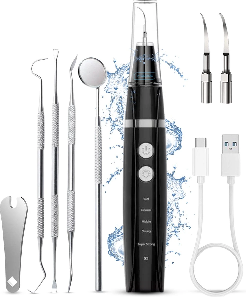 V-Goods Premium Sonische Tandsteen Verwijderaar - 5 Standen - Inclusief Tandarts Set - 3 Opzetstukken - Tandplak 3 V-Goods Premium Sonische Tandsteen Verwijderaar - 5 Standen - Inclusief Tandarts Set - 3 Opzetstukken - Tandplak